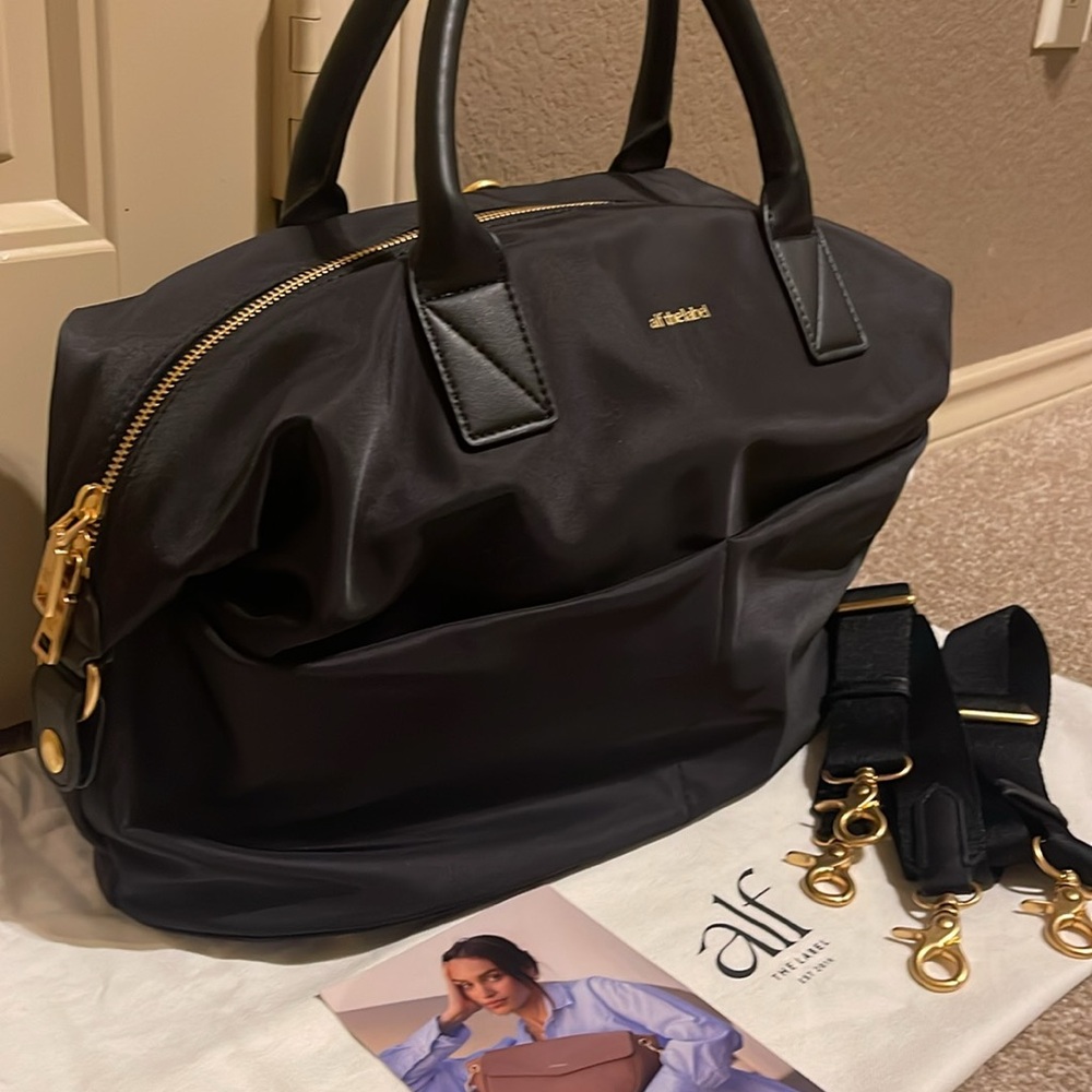 Alf The Label Ali Carryall Nylon 5-Way Bag NEW Black-Gold - Picture 3 of 15